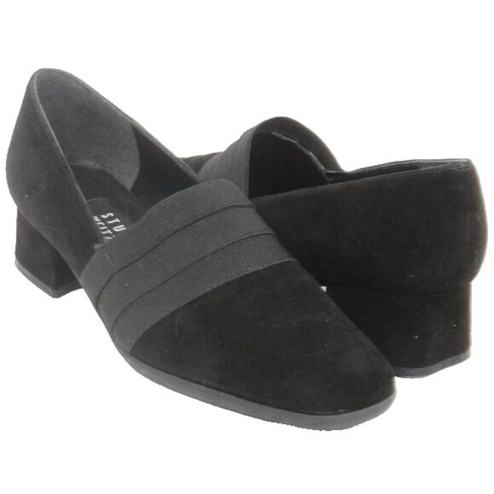 Stuart Weitzman Size 8 Black Suede Leather Stretch Heels Slip-On Loafers Preppy